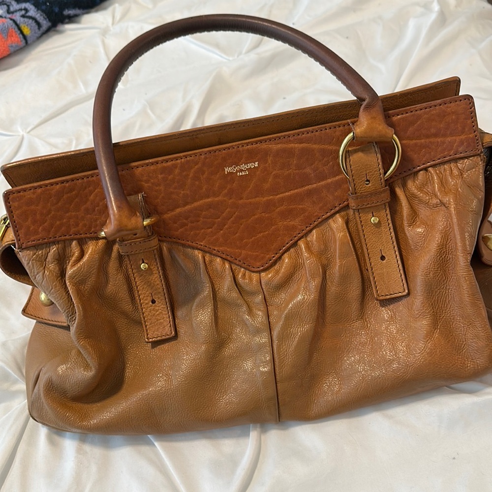 YSL light tan genuine leather bag with gold hardware